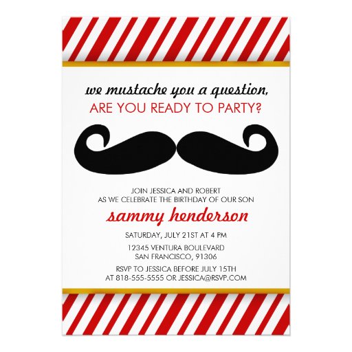 Mustache Birthday Invitation (front side)