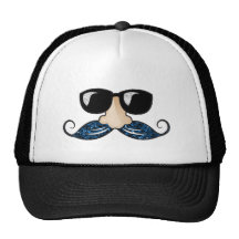 Mustache blue glitter glasses trucker hats