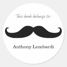 Mustache Bookplates Round Stickers