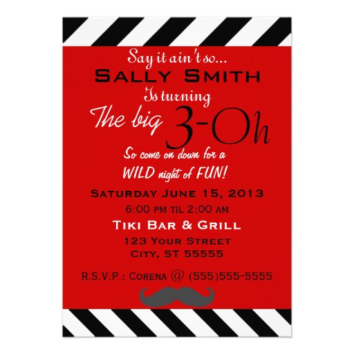 Mustache Chevron Dirty 30 Invite