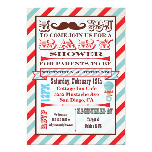 Mustache Couples Baby Shower Invitations