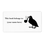 Mustache crow bookplate, square custom shipping labels