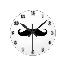 Mustache Disguise Funny Round Wallclocks