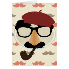 Mustache Disguise Glasses Pipe Beret Face Greeting Cards