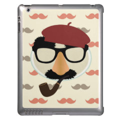 Mustache Disguise Glasses Pipe Beret Face Cover For iPad