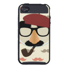 Mustache Disguise Glasses Pipe Beret Face Cases For iPhone 4