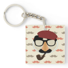 Mustache Disguise Glasses Pipe Beret Face Keychains