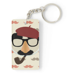 Mustache Disguise Glasses Pipe Beret Face Rectangular Acrylic Key Chain