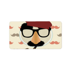 Mustache Disguise Glasses Pipe Beret Face Labels