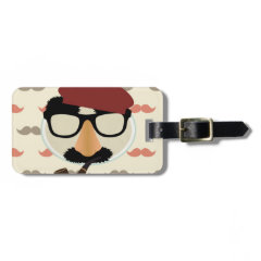 Mustache Disguise Glasses Pipe Beret Face Travel Bag Tag