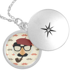 Mustache Disguise Glasses Pipe Beret Face Custom Necklace