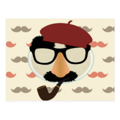 Mustache Disguise Glasses Pipe Beret Face Postcards