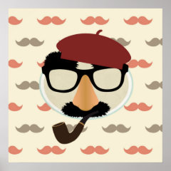 Mustache Disguise Glasses Pipe Beret Face Poster