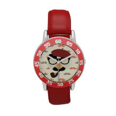 Mustache Disguise Glasses Pipe Beret Face Wrist Watches