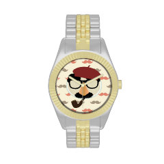 Mustache Disguise Glasses Pipe Beret Face Wrist Watch
