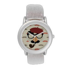 Mustache Disguise Glasses Pipe Beret Face Wristwatches