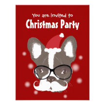 Mustache French Bulldog Christmas Party Invitation