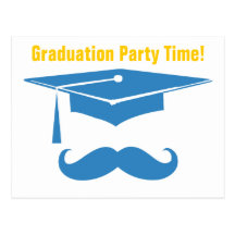 Mustache Graduation Light Blue Postcard