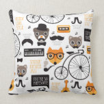 Mustache hipster fox cat and bear illustration throw pillow