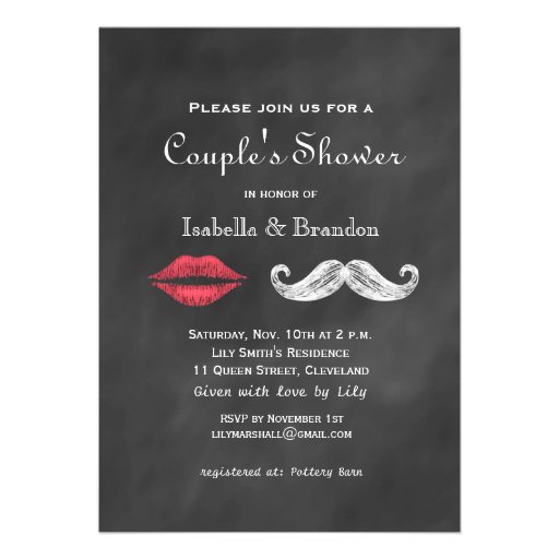 Mustache & Lips Couple's Shower Invitation
