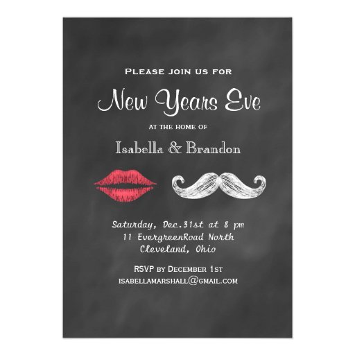 Mustache & Lips New Years Eve Party Invitation (front side)