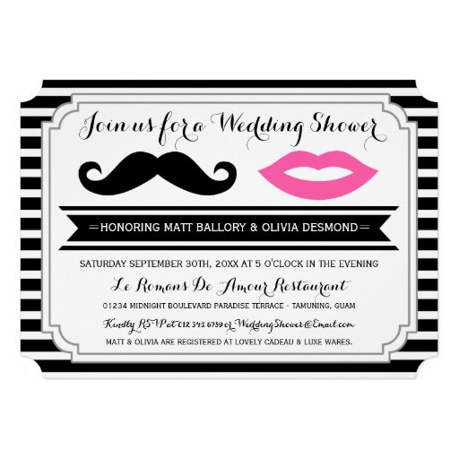 Mustache & Lips Wedding Shower Invites