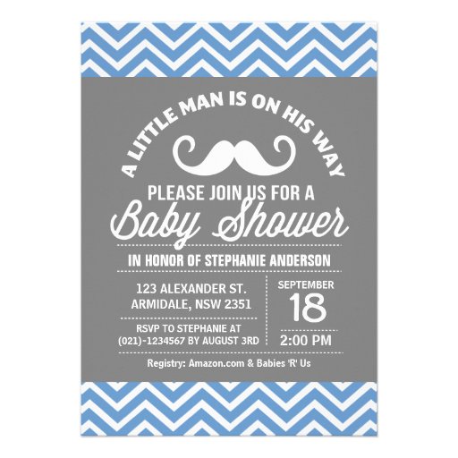 Mustache little man baby shower custom invitations