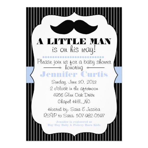 Mustache Little Man Baby Shower Invitation 5quot; X 7quot; Invitation Card 