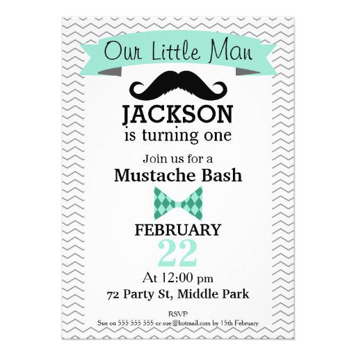 Mustache Little Man Birthday Party Invitation (front side)
