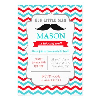Mustache Little Man Birthday Party Invitations