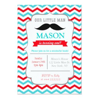 Mustache Little Man Birthday Party Invitations