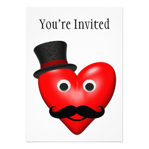 Mustache Love With Tophat Custom Invite