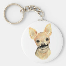Mustache on a Cute Dog Humor Key Chain