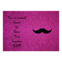 Mustache pink glitter card