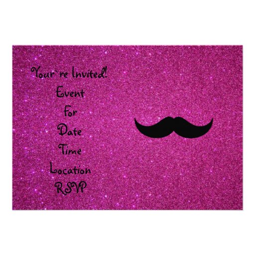 Mustache pink glitter card