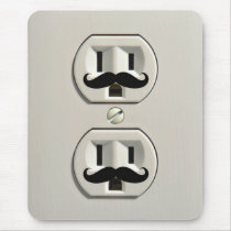 mustache, funny, outlet, electrician, cool, electrical, geek, humor, personalized, outlets, wall socket, wall outlets, retro, vintage, fun, mousepad, Mouse pad with custom graphic design
