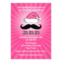 Mustache Santa Pink Invites