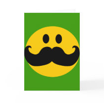 Mustache Smiley (Customizable background color) Greeting Cards