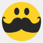 Mustache Smiley (Customizable background color) Round Sticker
