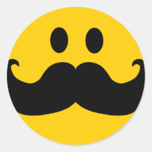 Mustache Smiley (Customizable background color) Round Sticker