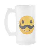 Mustache Smiley Face Frosted Beer Mug