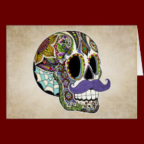 Mustache Sugar Skull Color Card cards