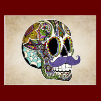 Mustache Sugar Skull Color Postcard postcards
