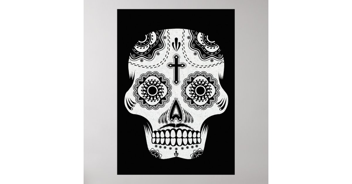 Mustache sugar skull poster | Zazzle