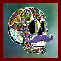 Mustache Sugar Skull Poster - Textured Background posters