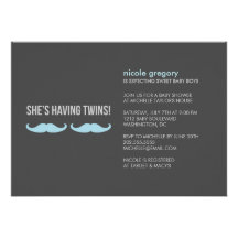 Mustache Twins Baby Shower Custom Invites