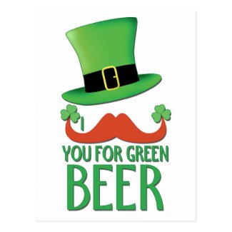 mustache you for green beer ginger mustache clover postcards