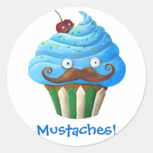 Mustached Cupcake Round Sticker