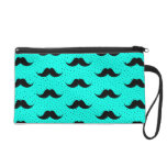 Mustaches Pattern Aqua Wristlet Purse