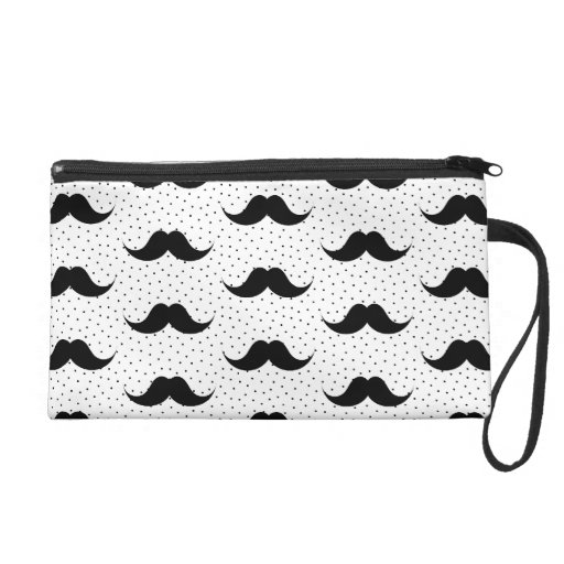 Mustaches Pattern White Wristlet Clutch
